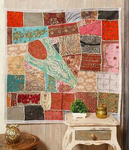 Tenture murale japonaise brodée Zari, décoration murale traditionnelle japonaise, tapisserie ethnique faite à la main, forme carrée, décoration murale - Product Image 3