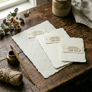 Papel de algodón hecho a mano al por mayor A6, 300 GSM, con borde desflecado, papel para manualidades, proveedor OEM, papel para acuarela - Product Image 2