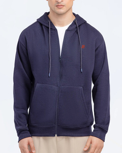 Sweat-shirt à capuche zippé bleu marine premium pour homme avec cordon de serrage réglable, poches kangourou sur le devant, en polaire douce et confortable - Product Image 2