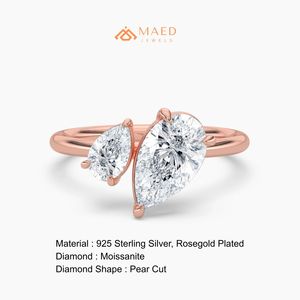 Anillo de compromiso de moissanita con corte de pera chapado en oro rosa, joyería nupcial con engaste de puntas para mujer, origen Gujarati, banda de aniversario y boda - Product Image 6