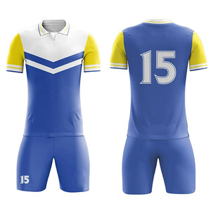 Maillot de football unisexe bleu jaune blanc en polyester respirant pour adulte, service OEM personnalisé, détection par aiguille - Product Image 3