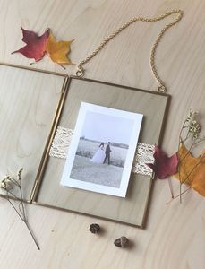 Hanging <b>Double</b> Glass <b>Photo</b> <b>Frame</b> with Brass Finish Metal Border Vintage Style Wall Decor for Wedding <b>Photos</b> Modern Display <b>Frame</b> - Product Image 1