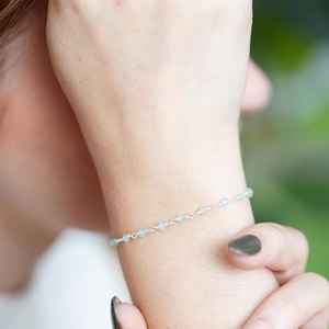 Delicate Raw Aquamarine Beaded <b>Bracelet</b> 925 Sterling <b>Silver</b> Chain March Birthstone Gemstone <b>Bracelet</b> - Product Image 3
