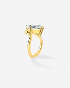 Bague de fiançailles en diamant de laboratoire taille poire, or massif 14K 18K, sertie à griffes, solitaire minimaliste, alliance ondulée pour mariage et anniversaire, 4.25ct - Product Image 1