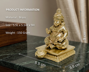 รูปปั้นคูเบอร์ชุบทองเหลืองจาก Jaipur Metals |   รูปปั้นเทพเจ้าฮินดูทองเหลืองแท้ 100% |   5.5 x 5.5 x 9 ซม. |   150 กรัม |   พูจามงคลและมอบของขวัญ - Product Image 3
