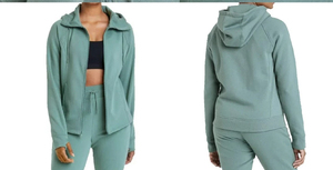 Sudadera con capucha extragrande para mujer, estilo casual, color jade, con cremallera completa, manga larga, precio económico. - Product Image 4