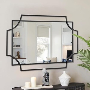 <b>Pine</b> Wood Industrial Statement <b>Mirror</b> Black Steel Frame Wholesale Moradabad - Product Image 3