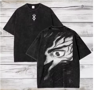 Men's Black Cotton Solid Knitted Oversized T-Shirt with Eye Print Street Style O-Neck Short Sleeve - Product Image 1