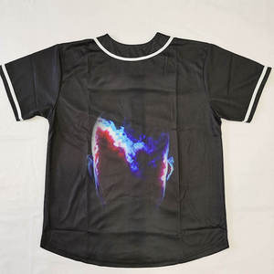 Maillot de baseball à motif floral en polyester premium entièrement personnalisé avec ourlet arrondi, imprimé noir et bleu - Product Image 2