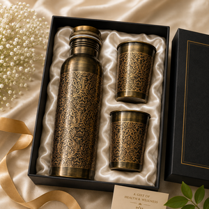 Botella de Cobre Premium para Beber con Set de Regalo de Cristal, Botella Ayurvédica de Cobre 100% Puro para Desintoxicación, Embalaje Premium Disponible - Product Image 1
