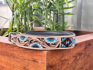 New Design Luxury Hand Tooled Leather Dog Collar Multifunctional & Lightweight With Soft <b>Padded</b> Foldable Carving Wholesale Price - Product Image 2
