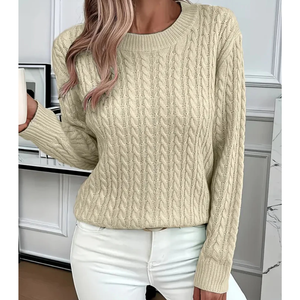 Suéter Casual Holgado de Manga Larga para Mujer, Tejido de Cable, Color Liso, Anti-Pilling, Anti-Arrugas, Suave - Product Image 1