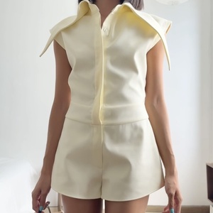 Elegant Fashion <b>Women</b> Twill Structured Sleeveless Shirt <b>Romper</b> Turn-down Collar Plain Dyed All Seasons Wear ODM Wholesale - Product Image 1