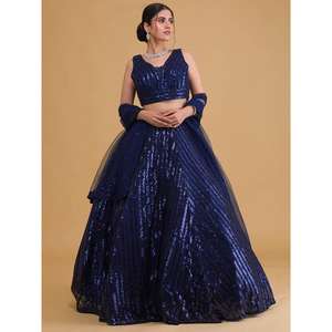 Incroyable filet brodé bleu Sangeet Wear Lehenga Choli - Product Image 2