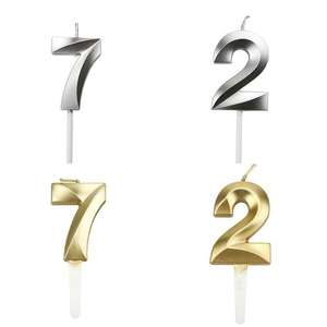Al por mayor, números del 0 al 9 de metal dorado y color marfil para velas, para usar en pasteles de cumpleaños y pasteles de boda. - Product Image 2