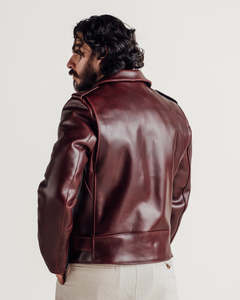 Veste moto slim en cuir véritable bordeaux pour homme, fermeture éclair, col rabattu, couleur unie, respirante, hiver - Product Image 6