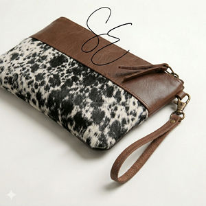 Handmade Cowhide Leather Wristlet <b>Wallet</b> Hair On Hide Western Clutch Zipper Pouch Women Travel Purse OEM - Product Image 2