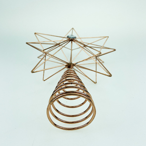 Décoration de Noël en fil d'or géométrique 3D, étoile à 5 branches avec centre en cristal bleu - Product Image 2