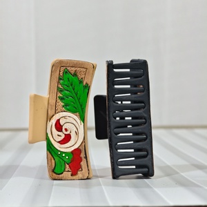 Accesorios para el Cabello de Cuero Hechos a Mano de Alta Calidad, Multicolores, Estilo Western, Venta al por Mayor, Pinzas para el Cabello de Cuero Vacuno Genuino con Diseño Floral de Lujo - Product Image 2