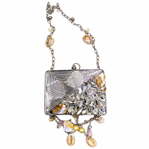 Elegant Metal Clutch <b>Handbag</b> with Chain Strap Crystal Embellishments <b>Pearl</b> Details for Evening Party Fashion - Product Image 1