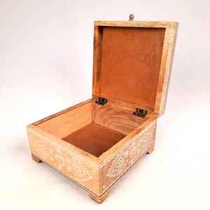 Caja de joyería de madera con acabado antiguo, impresa y con incrustaciones de hueso, organizador de lujo hecho a mano para cosméticos, joyas y accesorios. - Product Image 2