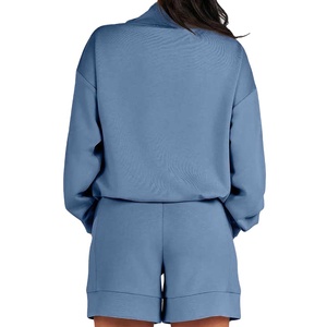 Ensemble de survêtement deux pièces pour femme en coton 100 %, comprenant un sweat à capuche et un short, personnalisable en gros, 2026 - Product Image 3