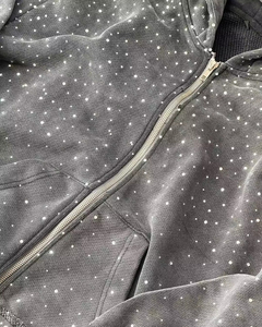 Sweat à capuche entièrement zippé personnalisé avec strass pour homme, 100% coton molletonné, vêtement d'hiver tendance, logo personnalisé pour homme - Product Image 5