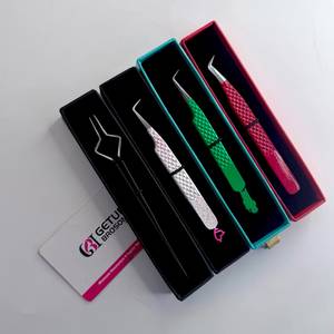 Logo personnalisé rouge | Vert | Blanc | Pince à épiler pour extensions de cils, revêtement en poudre noire, texture diamant, vente en gros, ensemble d'isolation pour volume - Product Image 1