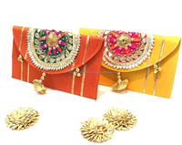 Dompet Clutch Sutra Bordir Buatan Tangan India, Hadiah Pernikahan, Amplop Uang Ramadan, Souvenir Pesta Diwali Haldi Mehndi