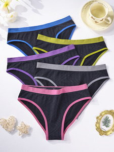 Culotte gainante gaufrée pour femme, violet et noir, maintien moyen, respirante, lingerie tricotée, ajustement sans couture - Product Image 3