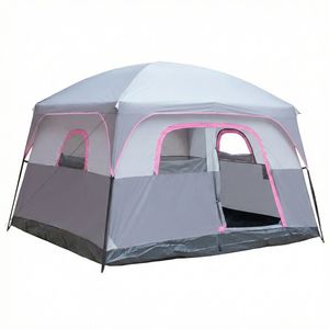 Tente de camping familiale luxueuse pour 6 personnes, double couche, imperméable et coupe-vent, avec 1 porte en maille et 5 grandes fenêtres en maille, installation facile - Product Image 3