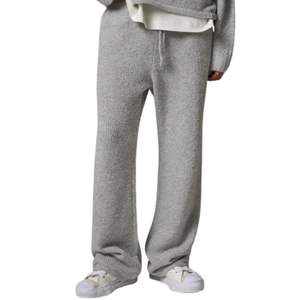 Pantalones de Punto Bouclé Gris Jaspeado, Casuales, con Cintura Elástica, Textura Suave, Corte Relajado, Cómodos, Unisex - Product Image 5