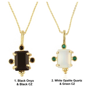 Elegante Collar de Latón con Colgante de Cuarzo Opalita Blanco y Pequeños Circones Verdes, Chapado en Oro de 18k, Joyería de Moda para Mujer - Product Image 5