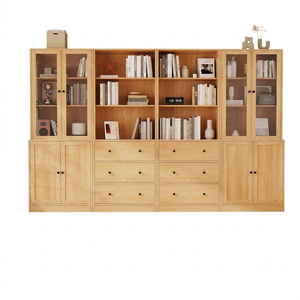High End Japandi Style Teak <b>Wood</b> Cabinet Large Storage Wall Library <b>Bookcase</b> - Product Image 2