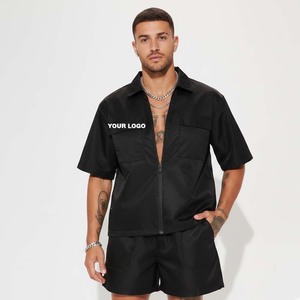 Ensemble chemise et short décontracté d'été pour homme 100 % polyester respirant, imprimé sur mesure avec logo frontal, grande taille, longueur genou, couleur unie - Product Image 4