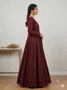<b>Women</b> Traditional Maroon GEORGETTE Salwar Kameez Floor-Length REGULAR Fit Wedding Ethnic Wear India Pakistan Style - Product Image 3
