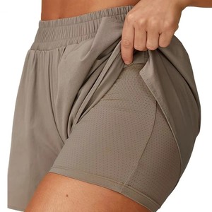 Shorts pour femmes à taille haute, couleur unie, tricotés, respirants, coupe ample, style décontracté et sportif, ceinture élastique - Product Image 6