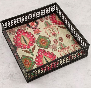 Plateau de service en résine de luxe en forme de feuille avec poignées dorées, plateau décoratif pour la maison - Product Image 5