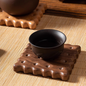 Beech and Black Walnut <b>Wood</b> Cookie Shape Drink Pad, Round, Square Wooden <b>Biscuit</b> Coaster - Product Image 5