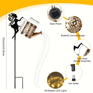 <b>Large</b> Outdoor Retro Metal LED Garden Decor Solar Powered Hanging <b>Lanterns</b> Waterproof Solar Watering Can Lights - Product Image 6