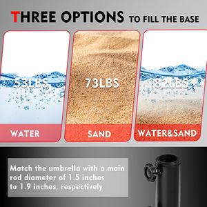 Supporto per ombrellone mobile, materiale HDPE, compatibile con pali da 1,5 a 1,875 pollici, capacità di carico fino a 53 libbre. Acqua, con ruote per il trasporto, E - Product Image 6