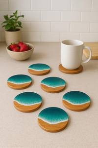 Escultura de Mesa Pintada a Mano con Resina Ecológica con Diseño de Olas del Océano (6 Piezas), Decoración de Playa en Color Personalizado para Mesa de Cocina, Comedor, Cafetería - Product Image 5