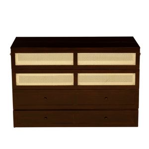 Letto a scomparsa matrimoniale in legno di pino con decorazioni in rattan e cassetto portaoggetti in noce - Product Image 6