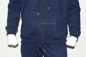 Sweat-shirt unisexe bleu marine à capuche et fermeture éclair, manches longues, couleur unie, 100% coton biologique, ensemble de survêtement en molleton, coupe classique - Product Image 3