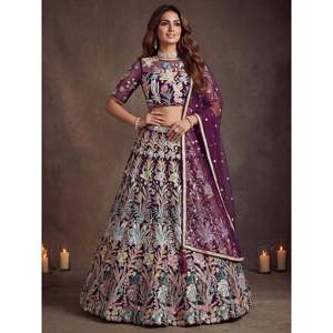 Women's Sequin <b>Net</b> Reception Lehenga Choli Set with Dupatta - Product Image 5