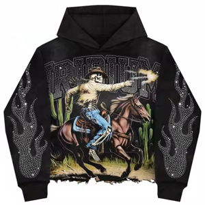 Sudadera con Capucha de Algodón Premium para Hombre, Diseño Personalizado con Bordado y Pedrería, Nueva Llegada, con Cierre, Negra, Talla Grande, para Invierno - Product Image 1