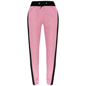 Women's Pink Cotton Tracksuit <b>Pants</b> With <b>Black</b> Side Stripes Drawstring Waist Casual Full Length Solid Color Spring Wear - Product Image 1