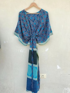 Seda Sari Kaftan Vestido Fiesta Desgaste Reciclado Boho Lounge Wear Kaftan - Product Image 3