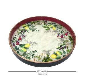 Juego de bandejas redondas de esmalte floral estilo rústico francés con marco de madera y estampado de limones, bandeja decorativa para el hogar y la cocina, Navidad - Product Image 4