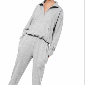 Conjunto Deportivo de Dos Piezas para Mujer, 100% Algodón de Primera Calidad, Estilo Holgado, Color Liso, para Invierno, con Paneles Decorativos - Product Image 4